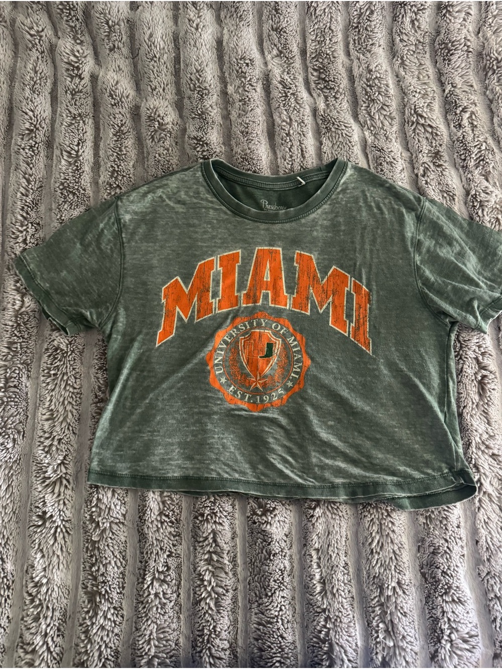 Green Miami Hurricanes Burnout Crop Short Sleeve Tee Shirt
